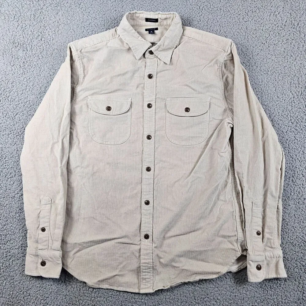 J Crew Shirt Mens Medium Beige Corduroy Classic Fit Long Sleeve Pockets Workwear